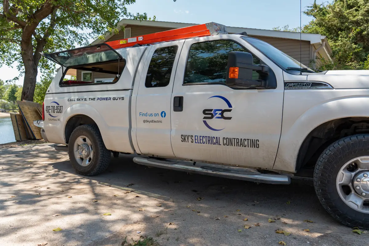 Sky's Electrical Contracting service truck in Columbus, Nebraska