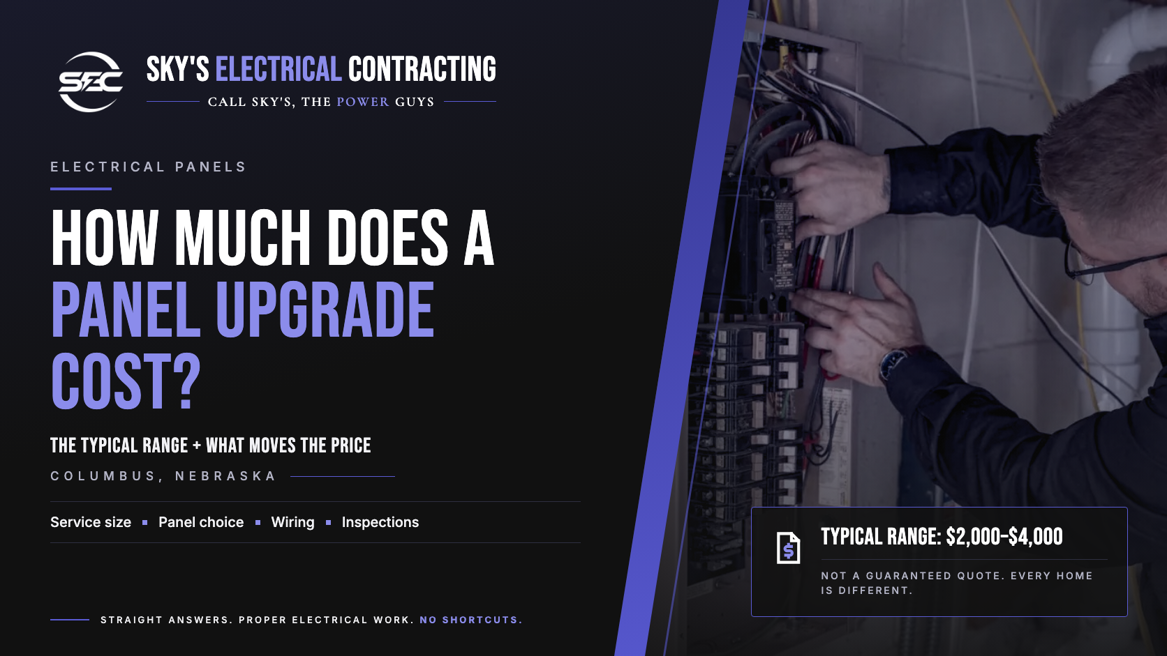 How much does a panel upgrade cost in Columbus, Nebraska, with Tim Sky working inside an electrical panel